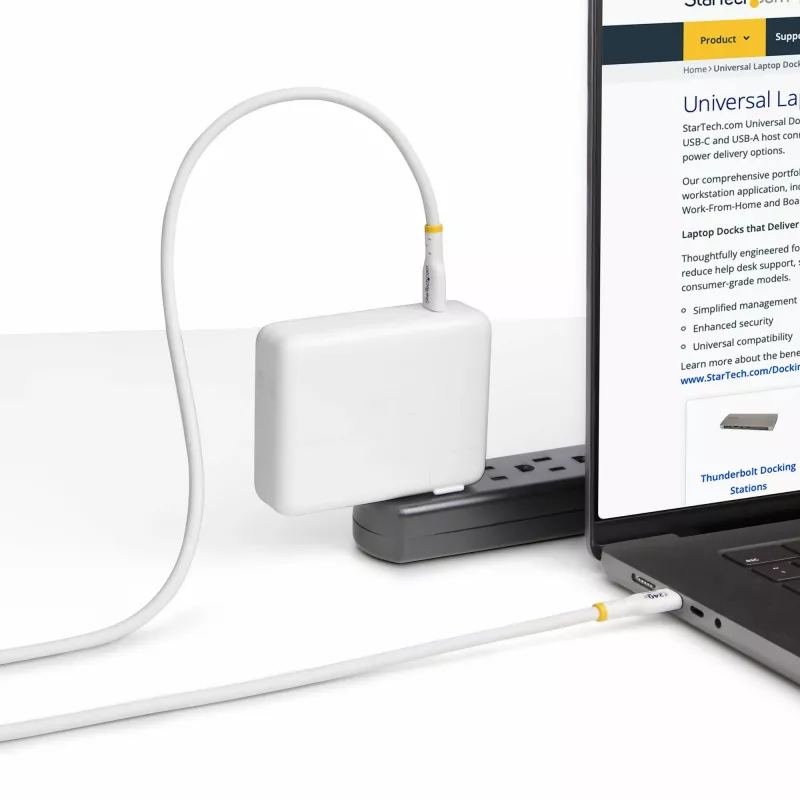 StarTech.com cabo de carregamento USB-C de 2m branco, cabo USB-C certificado USB-IF, 240W PD EPR, cabo de carregamento USB 2.0 Type-C para portátil, cabo de dados USB-C, revestimento TPE