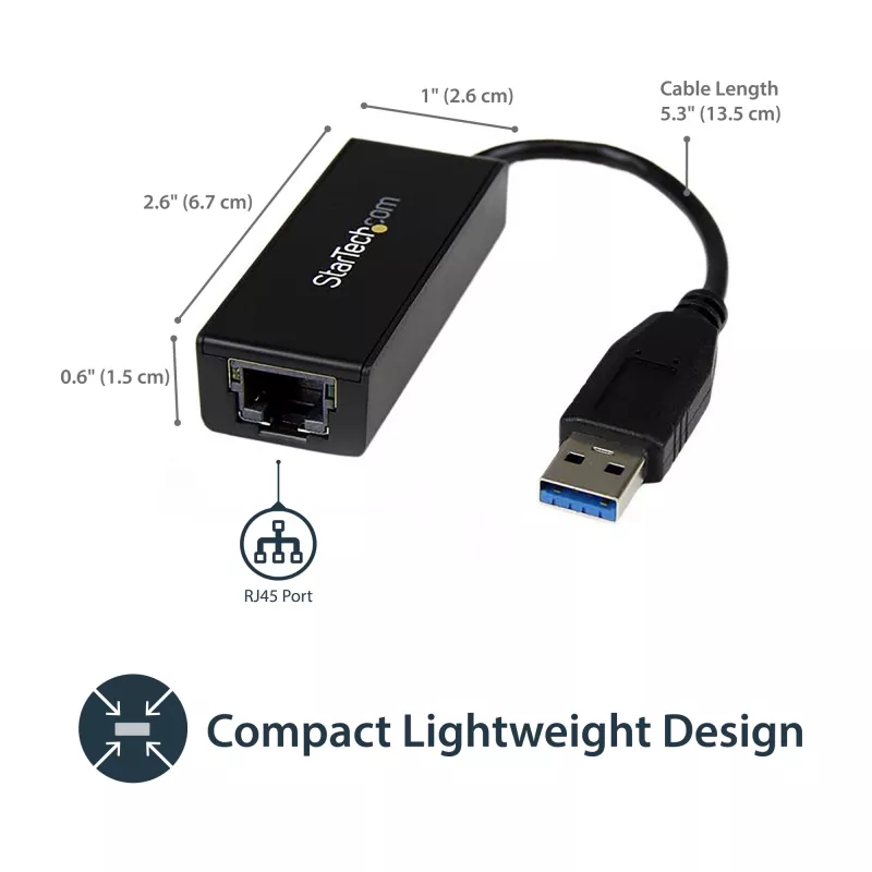 Adaptador de rede USB 3.0 para Gigabit Ethernet StarTech.com, 10/100/1000 Mbit/s, USB para RJ45, adaptador USB 3.0 para LAN, adaptador Ethernet USB 3.0 (GbE), conforme TAA