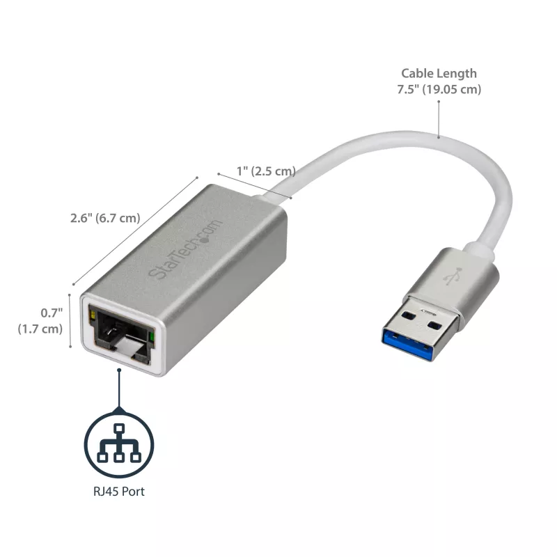 Adaptador de rede USB 3.0 para Gigabit StarTech.com - prateado, com fios, USB, Ethernet, 2000 Mbit/s, prateado