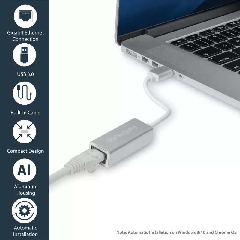 Adaptador de rede USB 3.0 para Gigabit StarTech.com - prateado, com fios, USB, Ethernet, 2000 Mbit/s, prateado