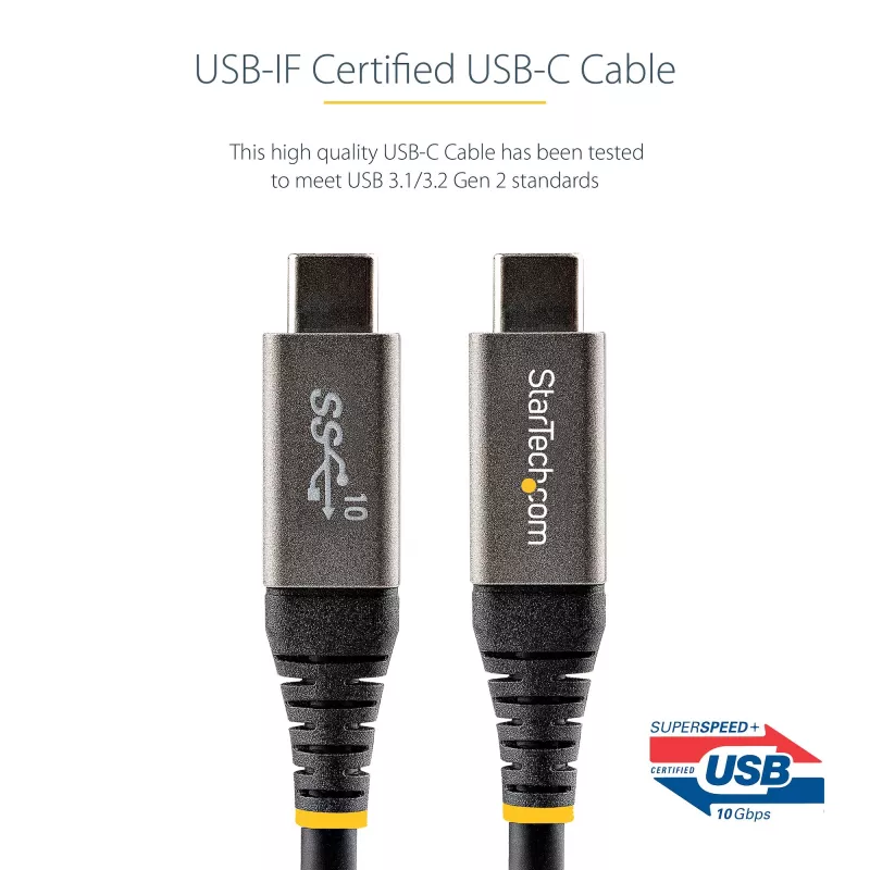 StarTech.com cabo USB-C de 3ft (1m) 10 Gbit/s – cabo USB-C certificado USB-IF – cabo USB 3.1 Type-C – carregamento 100W (5A) Power Delivery, DP Alt Mode – cabo USB-C para C – carregar e sincronizar