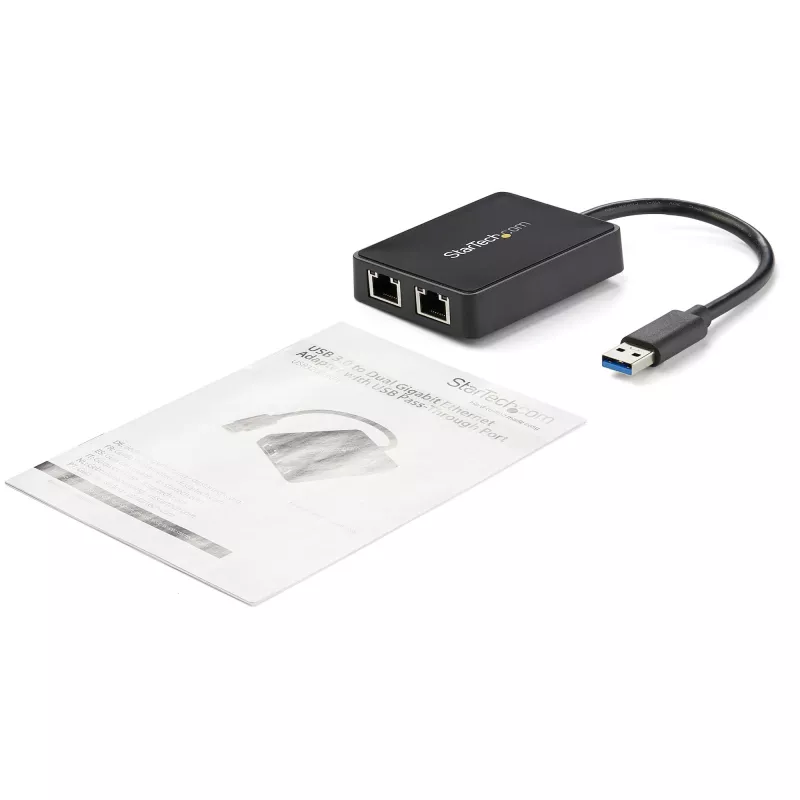 Adaptador de rede StarTech.com USB 3.0 para Gigabit Ethernet de porta dupla NIC com porta USB