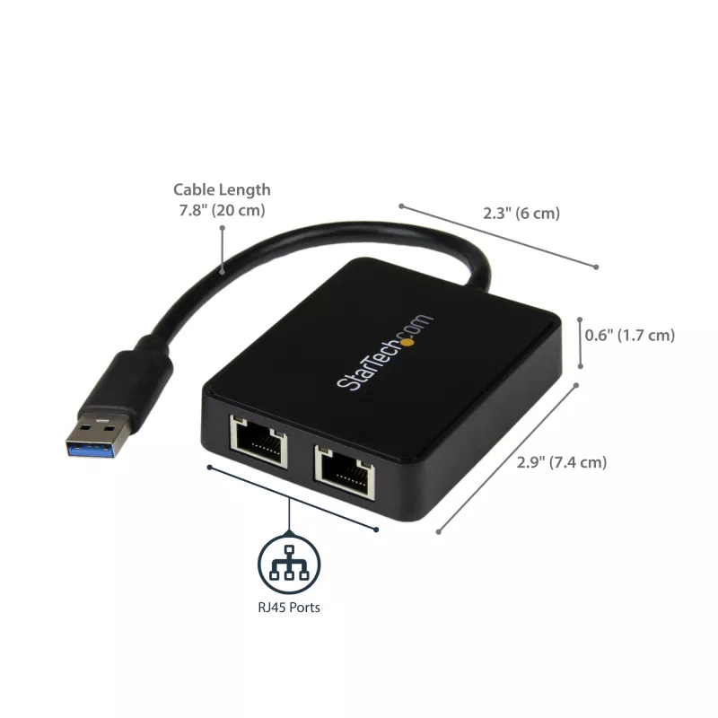 Adaptador de rede StarTech.com USB 3.0 para Gigabit Ethernet de porta dupla NIC com porta USB