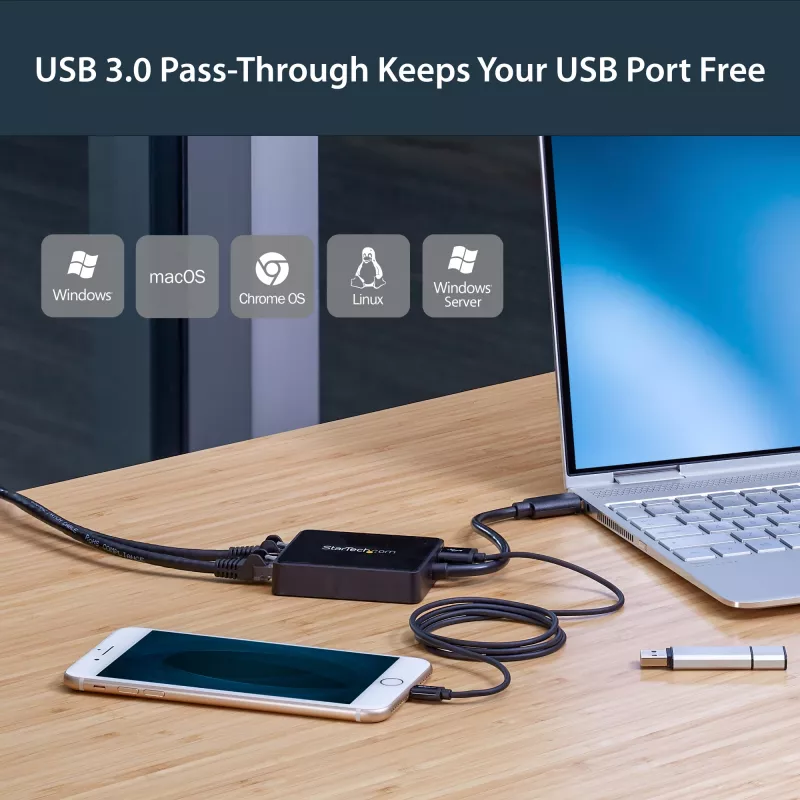 Adaptador de rede StarTech.com USB 3.0 para Gigabit Ethernet de porta dupla NIC com porta USB