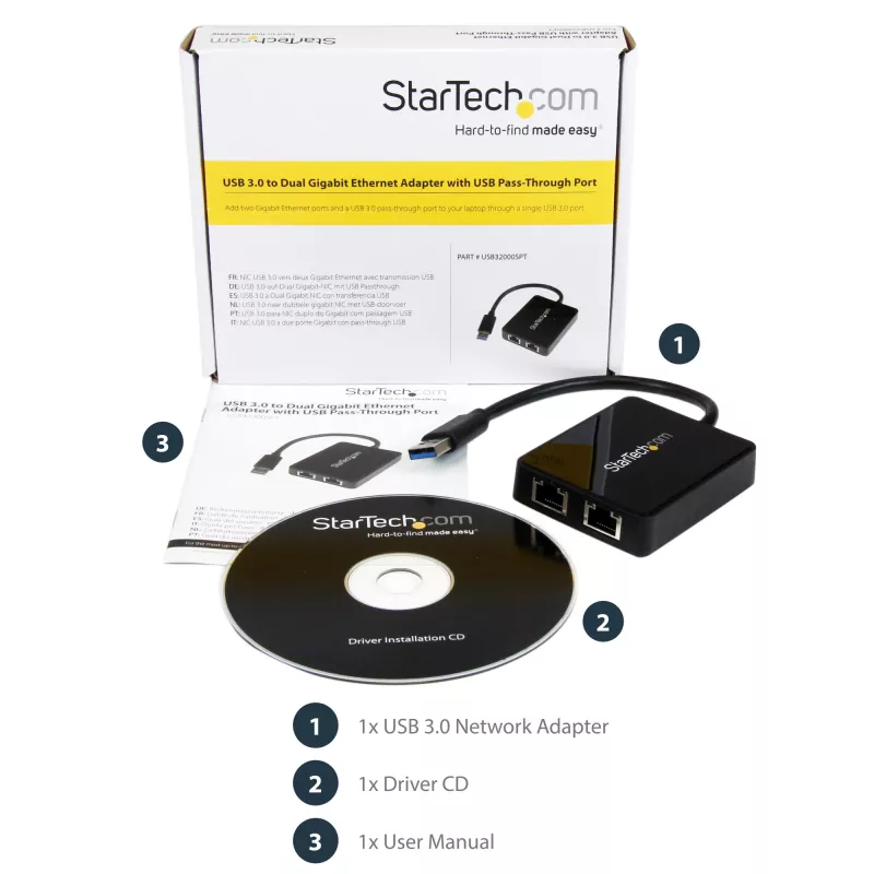 Adaptador de rede StarTech.com USB 3.0 para Gigabit Ethernet de porta dupla NIC com porta USB