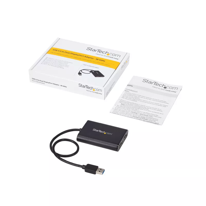Adaptador StarTech.com USB 3.0 para DisplayPort duplo – 4K 60 Hz, 3.2 Gen 1 (3.1 Gen 1), USB Type-A, saída DisplayPort, 4096 x 2160 píxeis