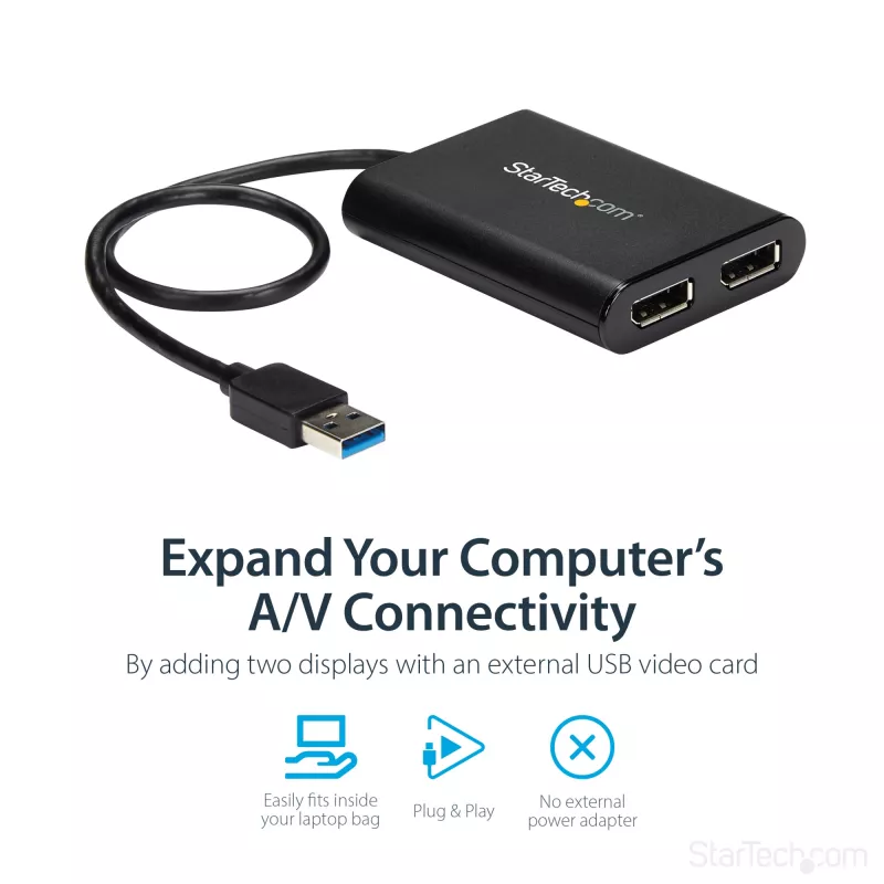 Adaptador StarTech.com USB 3.0 para DisplayPort duplo – 4K 60 Hz, 3.2 Gen 1 (3.1 Gen 1), USB Type-A, saída DisplayPort, 4096 x 2160 píxeis