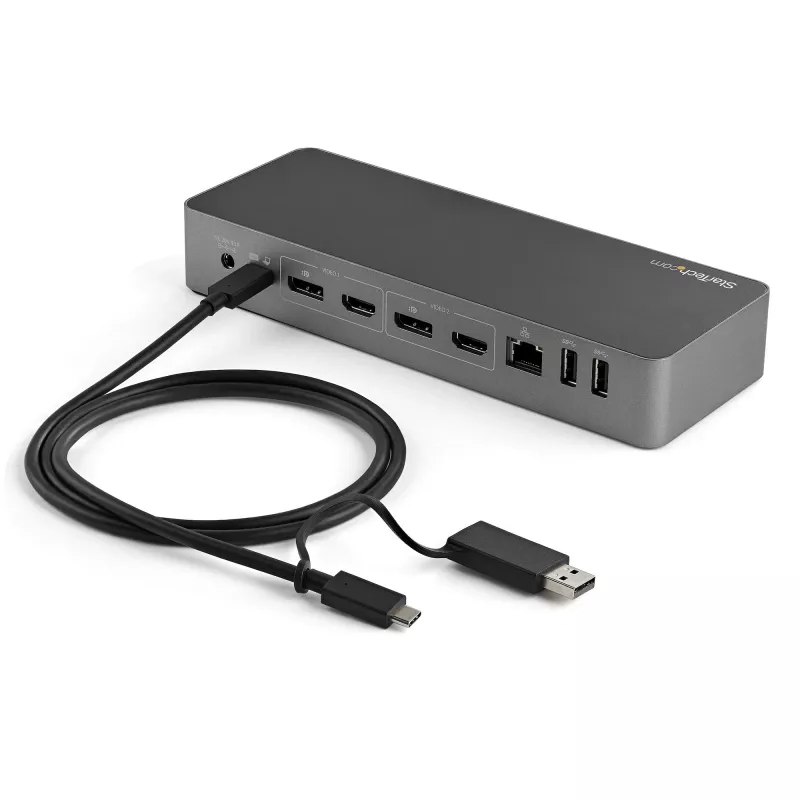 StarTech.com Cabo USB-C de 3ft (1m) com adaptador dongle USB-A – Cabo USB-C híbrido 2 em 1 com USB-A – USB-C para USB-C (10 Gbit/s/100W PD), USB-A para USB-C (5 Gbit/s) – Ideal para estações de ancoragem híbridas