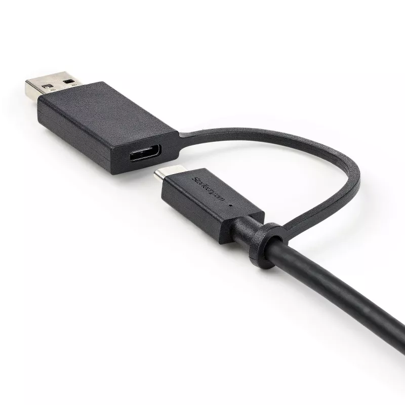 StarTech.com Cabo USB-C de 3ft (1m) com adaptador dongle USB-A – Cabo USB-C híbrido 2 em 1 com USB-A – USB-C para USB-C (10 Gbit/s/100W PD), USB-A para USB-C (5 Gbit/s) – Ideal para estações de ancoragem híbridas
