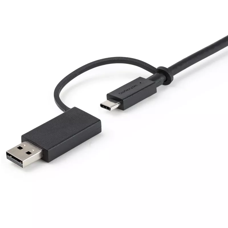 StarTech.com Cabo USB-C de 3ft (1m) com adaptador dongle USB-A – Cabo USB-C híbrido 2 em 1 com USB-A – USB-C para USB-C (10 Gbit/s/100W PD), USB-A para USB-C (5 Gbit/s) – Ideal para estações de ancoragem híbridas