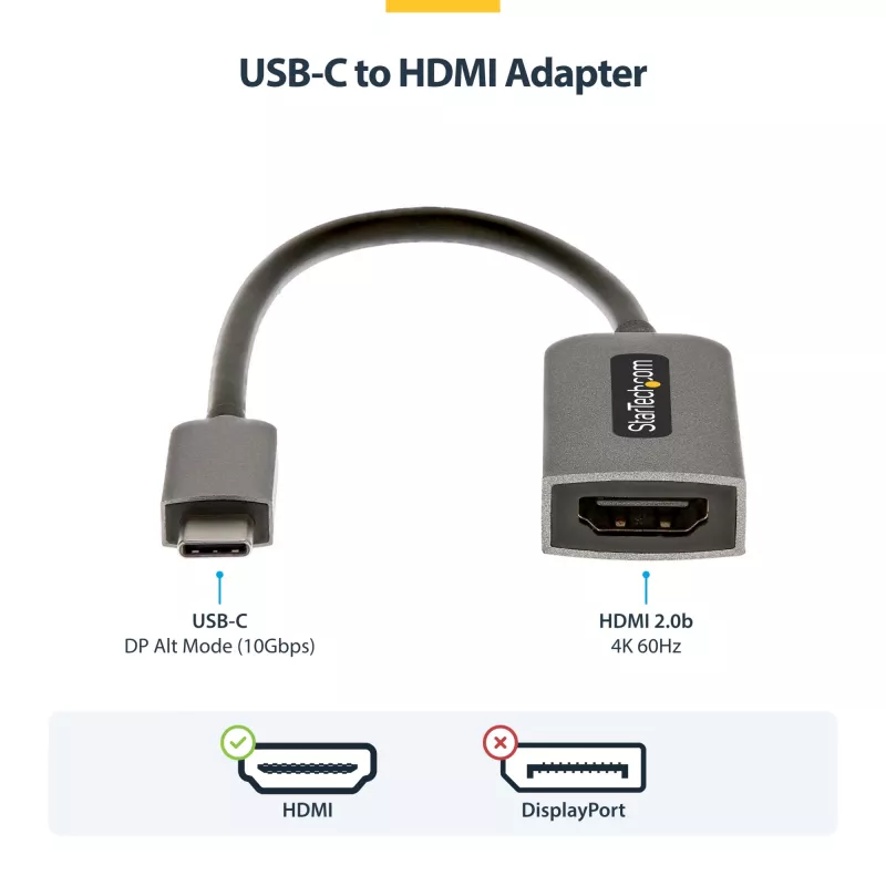 Adaptador USB-C para HDMI StarTech.com, vídeo 4K 60 Hz, HDR10, dongle USB-C para monitor HDMI, compatível com USB4 / Thunderbolt