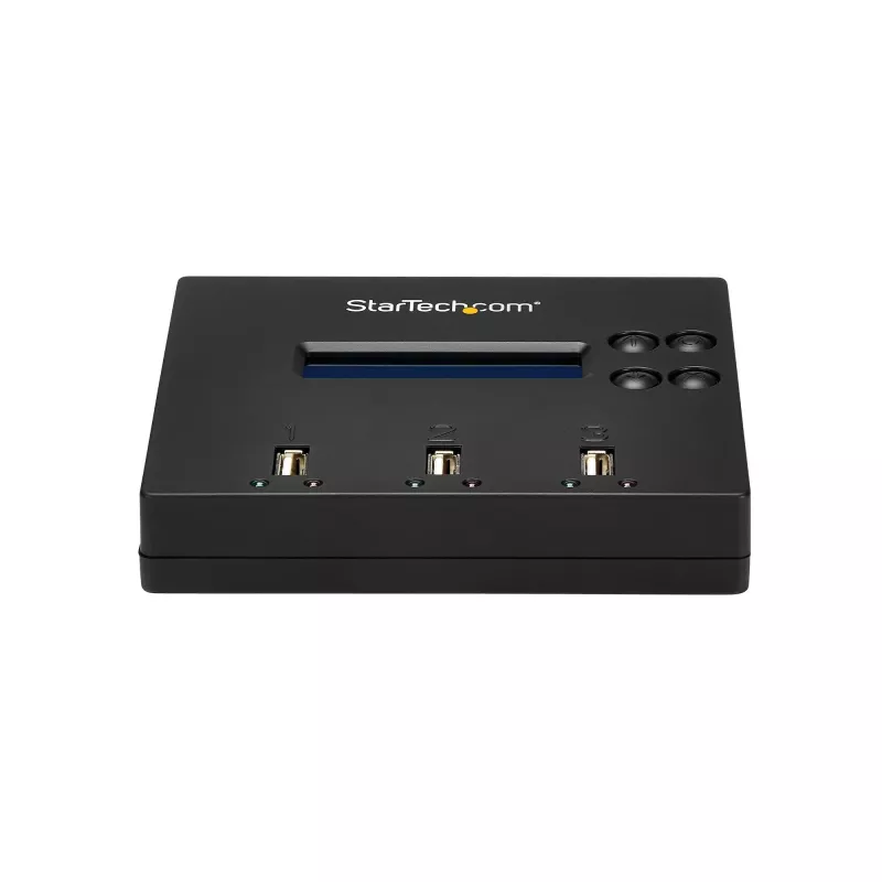 Duplicador e apagador autónomo de pen drives USB 1 para 2 StarTech.com, copiador de várias pen drives USB, cópia de sistema e ficheiros e de unidade completa a 1,5 GB/min, apagamento simples e de 3 passagens, visor LCD – TAA