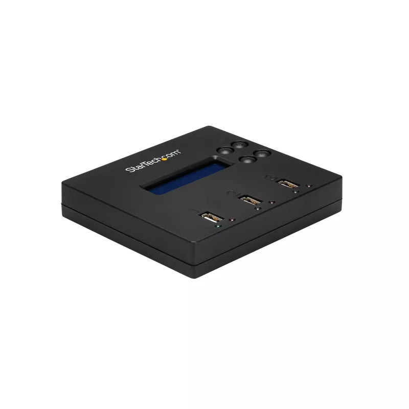 Duplicador e apagador autónomo de pen drives USB 1 para 2 StarTech.com, copiador de várias pen drives USB, cópia de sistema e ficheiros e de unidade completa a 1,5 GB/min, apagamento simples e de 3 passagens, visor LCD – TAA