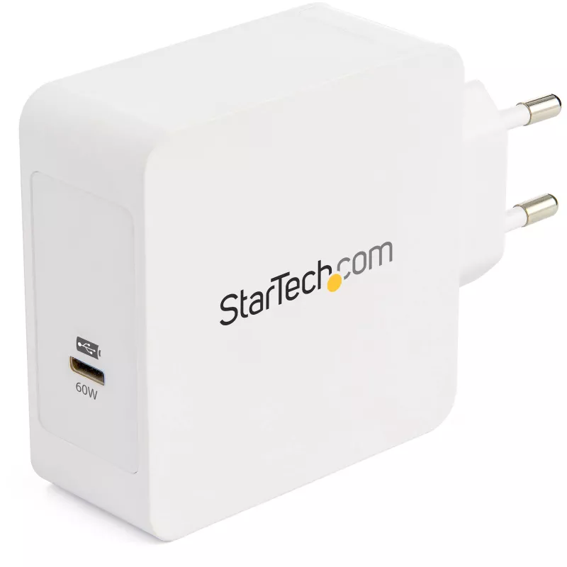 Carregador de parede USB C StarTech.com - Carregador para portátil USB C 60W PD - cabo de 2m - Fonte de alimentação Type-C compacta universal - Dell XPS/Lenovo X1 Carbon/HP EliteBook/MacBook - certificado USB-IF/CE