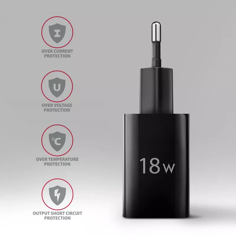 Axagon ACU-QC18 QC 3.0 1× saída carregador de parede 18W, interior, AC, preto