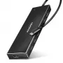 Axagon HUE-F7C hub de carregamento plano em alumínio USB 3.2 Gen 1 de 7 portas, 7x USB-A, cabo USB-C de 30 cm, conector de alimentação externa, preto