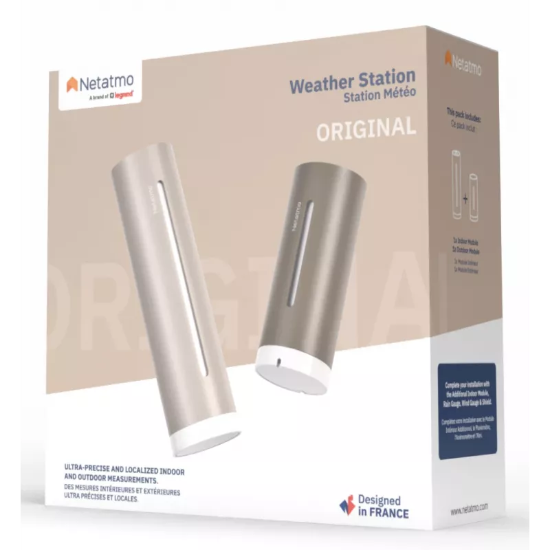 Netatmo NWS-S-EC estação meteorológica inteligente Original 2.ª geração, interior/exterior, HomeKit, areia (castanho)