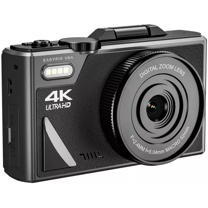 Easypix V64 Flip 20203 câmara digital compacta, 64 MP, vídeo 4K, ecrã rebatível de 3 polegadas, zoom digital 18x, WiFi
