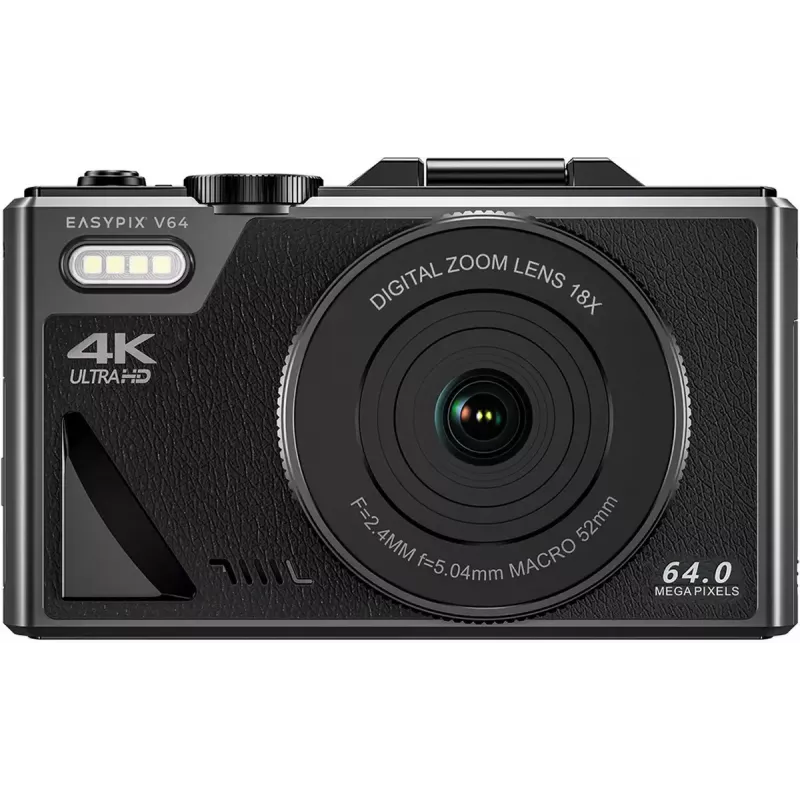 Easypix V64 Flip 20203 câmara digital compacta, 64 MP, vídeo 4K, ecrã rebatível de 3 polegadas, zoom digital 18x, WiFi