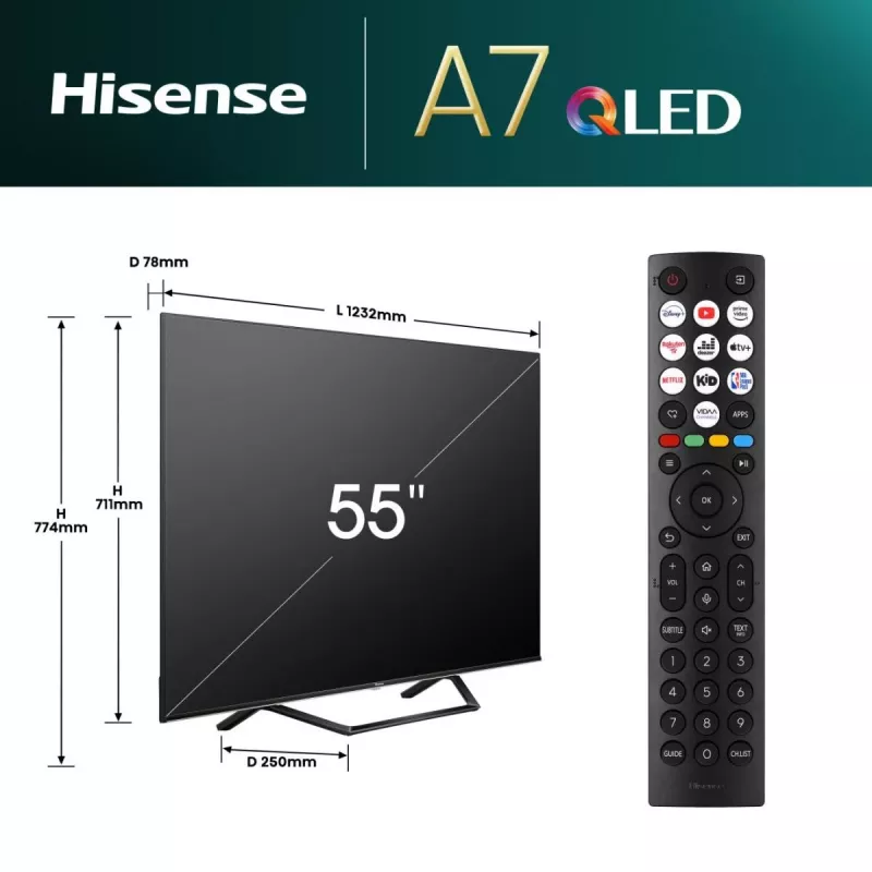 TV Hisense 55A7NQ 55 polegadas 4K Ultra HD QLED 3840 x 2160