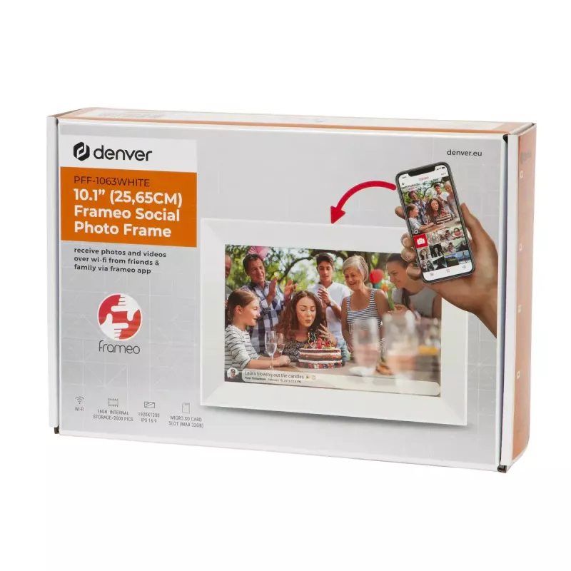 Moldura digital Denver PFF-1063WHITE 10,1 polegadas ecrã tátil Wi-Fi 1920x1080