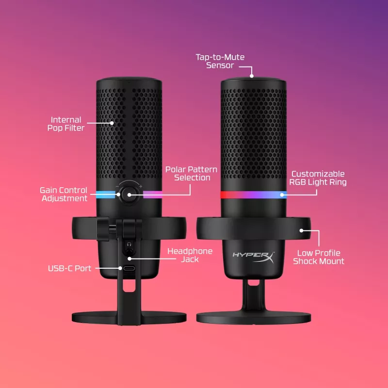 HyperX DuoCast - Microfone USB (Preto) - Iluminação RGB
