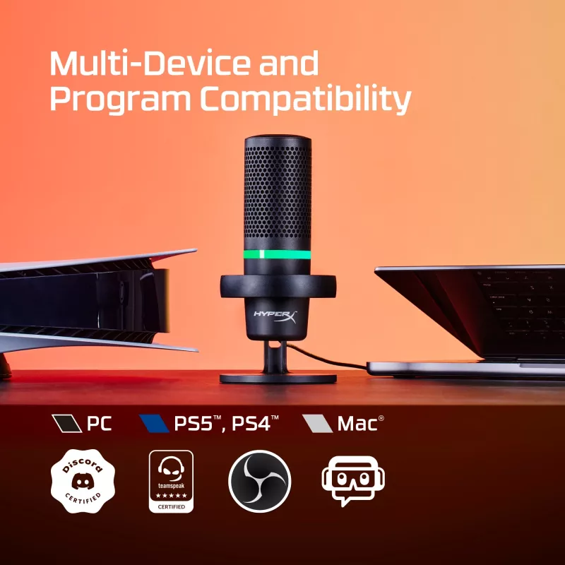 HyperX DuoCast - Microfone USB (Preto) - Iluminação RGB