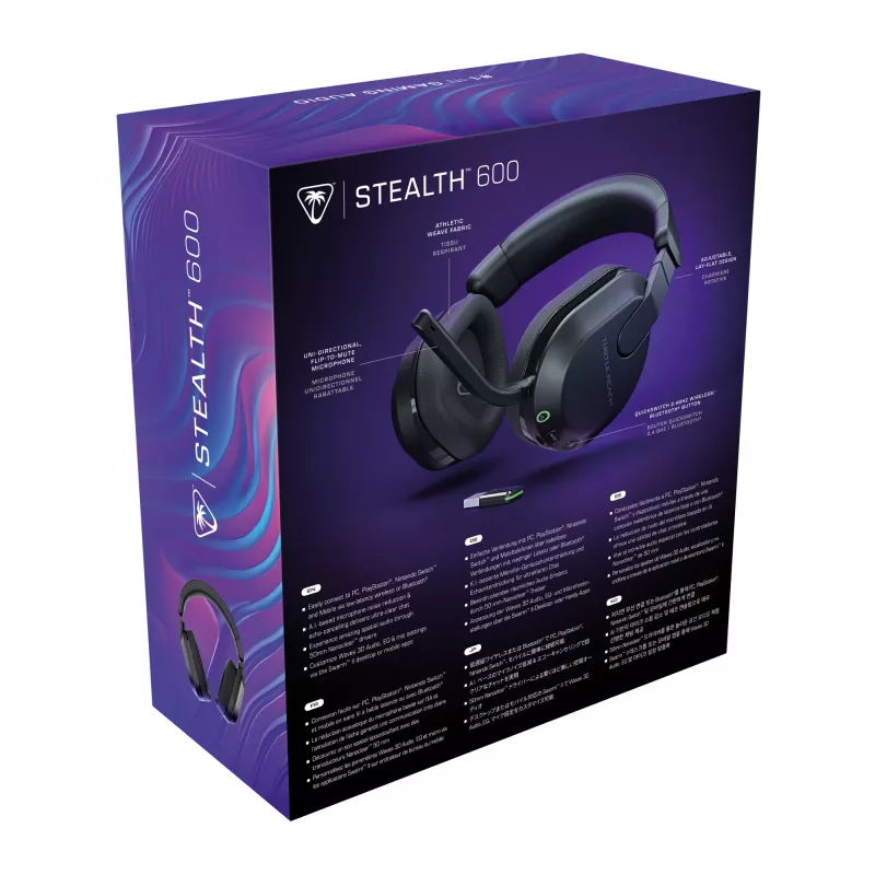 Turtle Beach Stealth 600 preto PC headset gaming sem fios com até 80 horas de autonomia, altifalantes de 50 mm e Bluetooth para PC, PS5, PS4 e dispositivos móveis