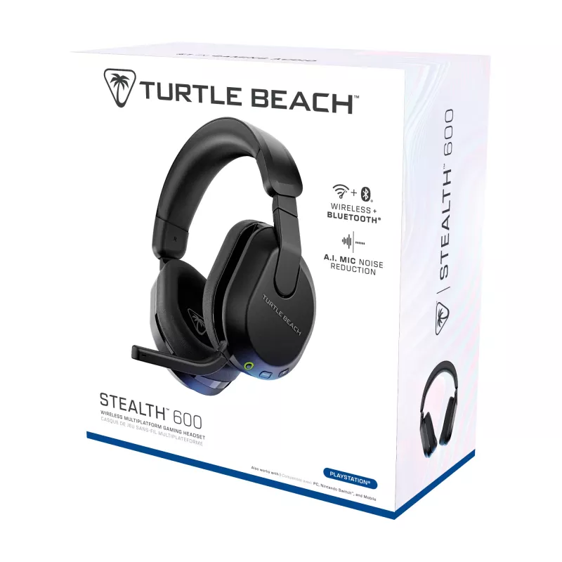 Turtle Beach Stealth 600 preto PlayStation headset gaming sem fios com até 80 horas de autonomia, altifalantes de 50 mm e Bluetooth para PS5, PS4, PC e dispositivos móveis