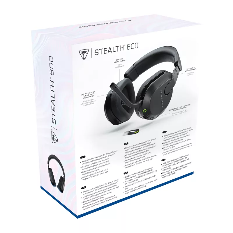 Turtle Beach Stealth 600 preto PlayStation headset gaming sem fios com até 80 horas de autonomia, altifalantes de 50 mm e Bluetooth para PS5, PS4, PC e dispositivos móveis