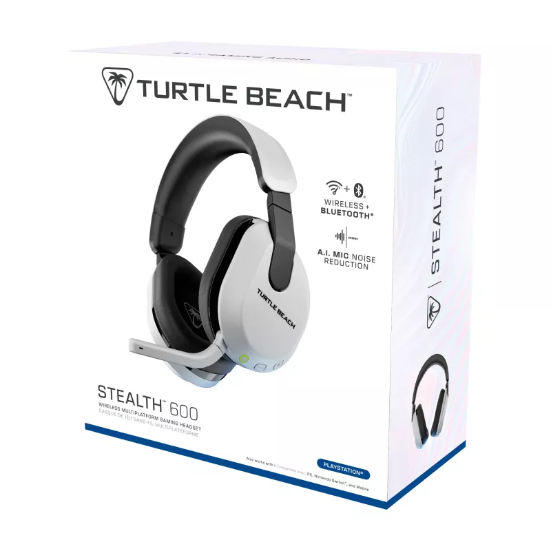 Turtle Beach Stealth 600 branco PlayStation headset gaming sem fios com até 80 horas de autonomia, altifalantes de 50 mm e Bluetooth para PS5, PS4, PC e dispositivos móveis