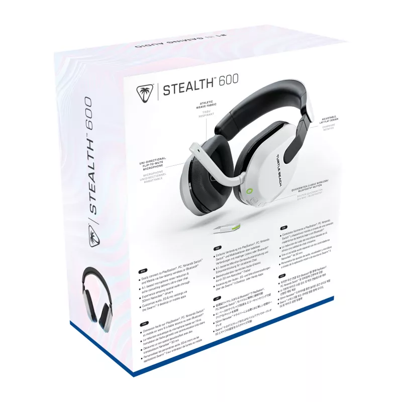Turtle Beach Stealth 600 branco PlayStation headset gaming sem fios com até 80 horas de autonomia, altifalantes de 50 mm e Bluetooth para PS5, PS4, PC e dispositivos móveis