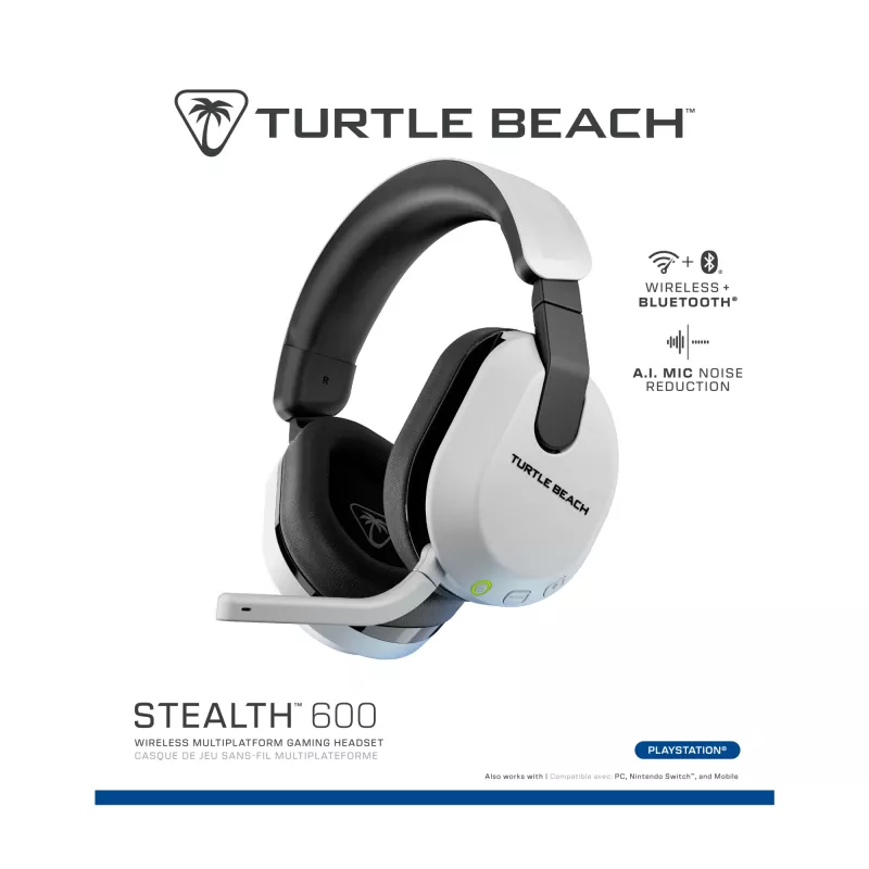 Turtle Beach Stealth 600 branco PlayStation headset gaming sem fios com até 80 horas de autonomia, altifalantes de 50 mm e Bluetooth para PS5, PS4, PC e dispositivos móveis