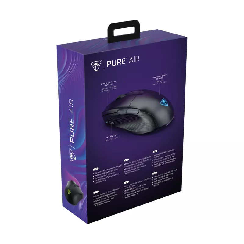 Turtle Beach Pure Air preto – Rato gaming ergonómico sem fios ultraleve com RGB, sensor ótico 26K DPI, bateria de 125h, iluminação RGB