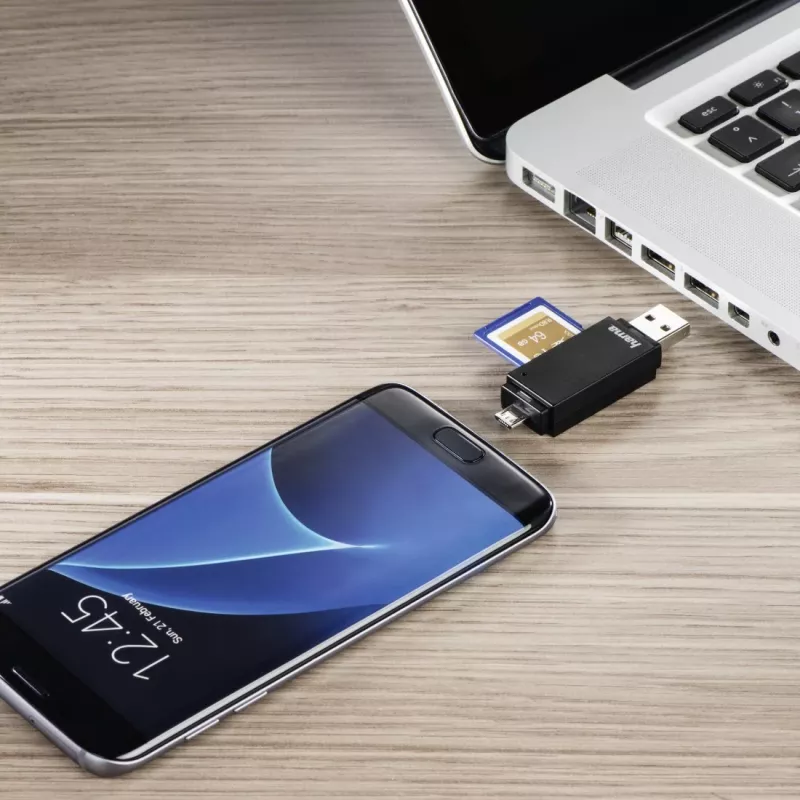 Leitor de cartões Hama Basic USB 2.0 OTG, SD/microSD, preto