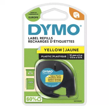 Etiquetas de plástico DYMO LetraTag | 12 mm x 4 m rolo | impressão preta sobre amarelo | etiquetas autoadesivas multiusos para impressoras de etiquetas LetraTag