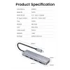 UGREEN 70336 (CM219) hub USB-C para 4x USB 3.0, 5 Gbps, OTG, porta de alimentação USB-C, cabo de 15 cm, cinzento