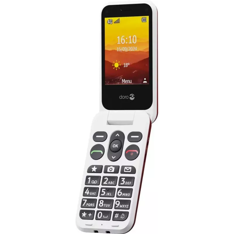 Telemóvel Doro Leva L20 4G, ecrã de 2,8 polegadas, vermelho e branco
