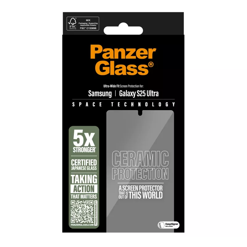 Proteção de ecrã Ceramic PanzerGlass ® Samsung Galaxy S25 Ultra | Ultra-Wide Fit com EasyAligner