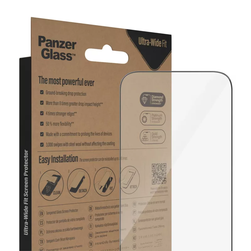 Proteção de ecrã PanzerGlass para Apple iPhone 14 Pro encaixe ultra-wide resistente a riscos e choques