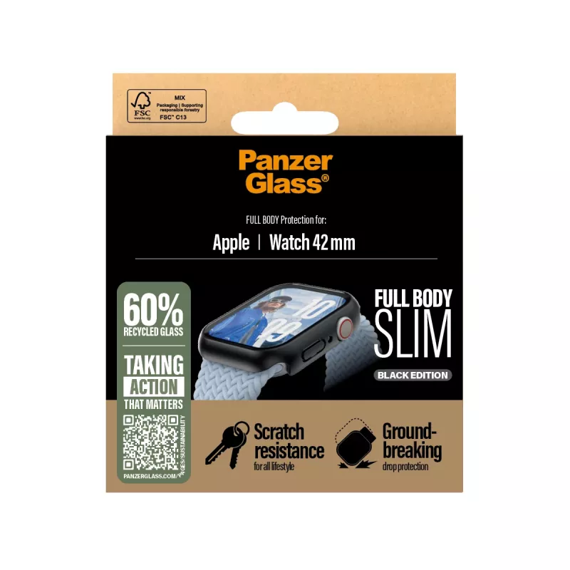 Proteção de ecrã PanzerGlass Snappie Full Body fina preta Apple Watch Series 10 42mm