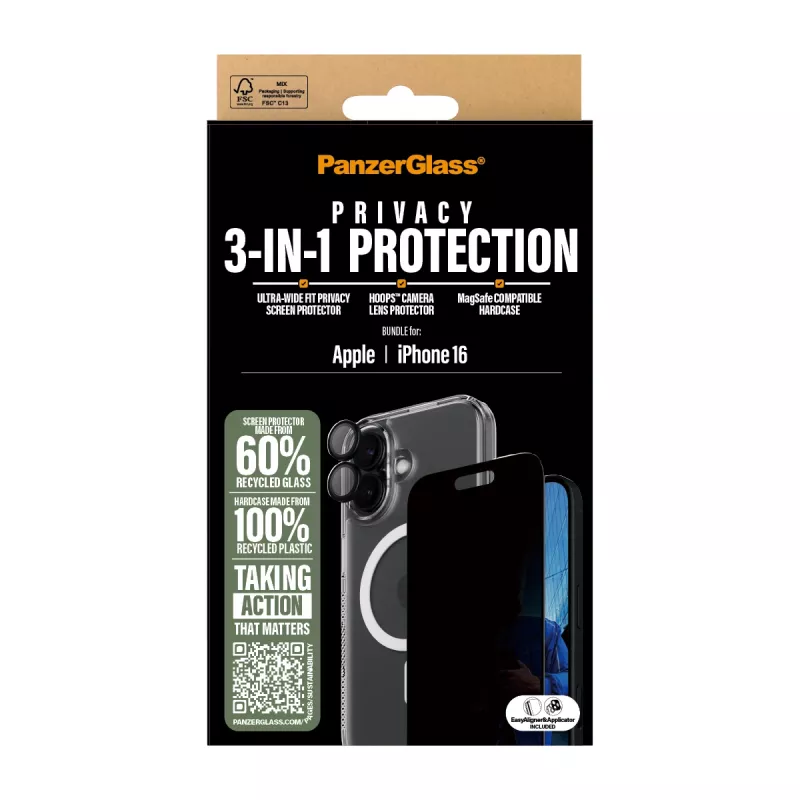 Pacote de proteção de privacidade 3-em-1 PanzerGlass iPhone '24 6.1