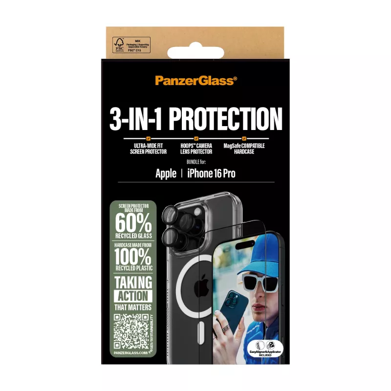 Pacote de proteção 3-em-1 PanzerGlass iPhone '24 6,3 polegadas Pro
