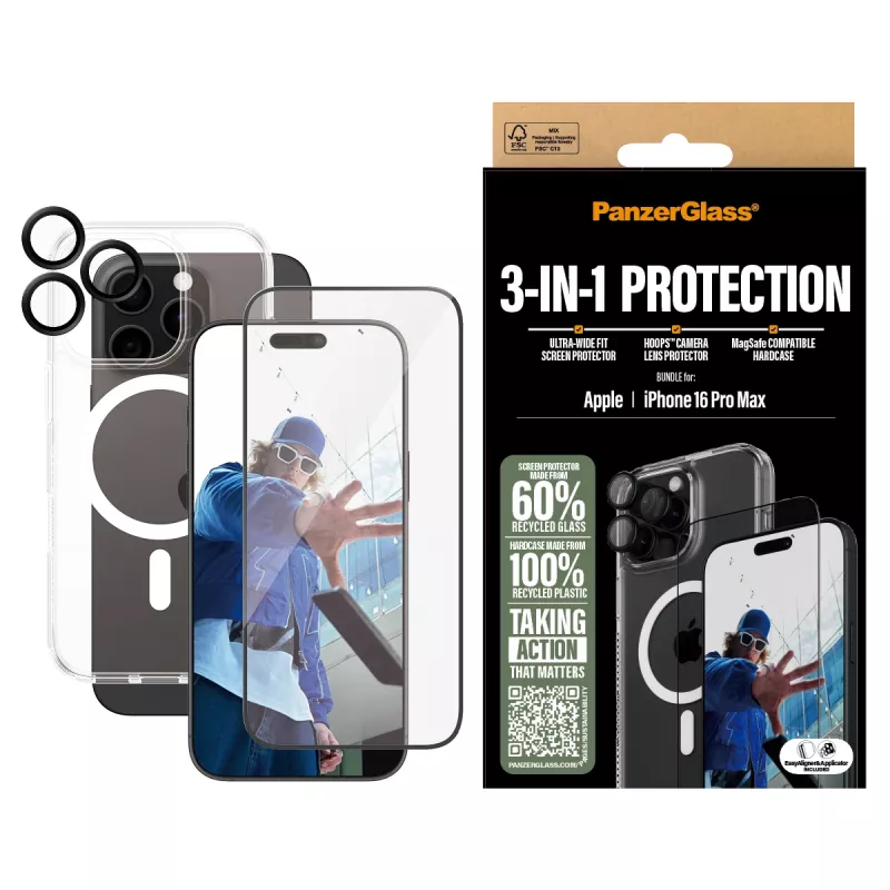 Pacote de proteção 3-em-1 PanzerGlass ® iPhone 16 Pro Max