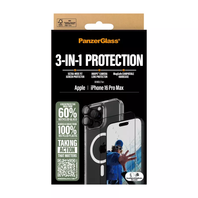 Pacote de proteção 3-em-1 PanzerGlass ® iPhone 16 Pro Max