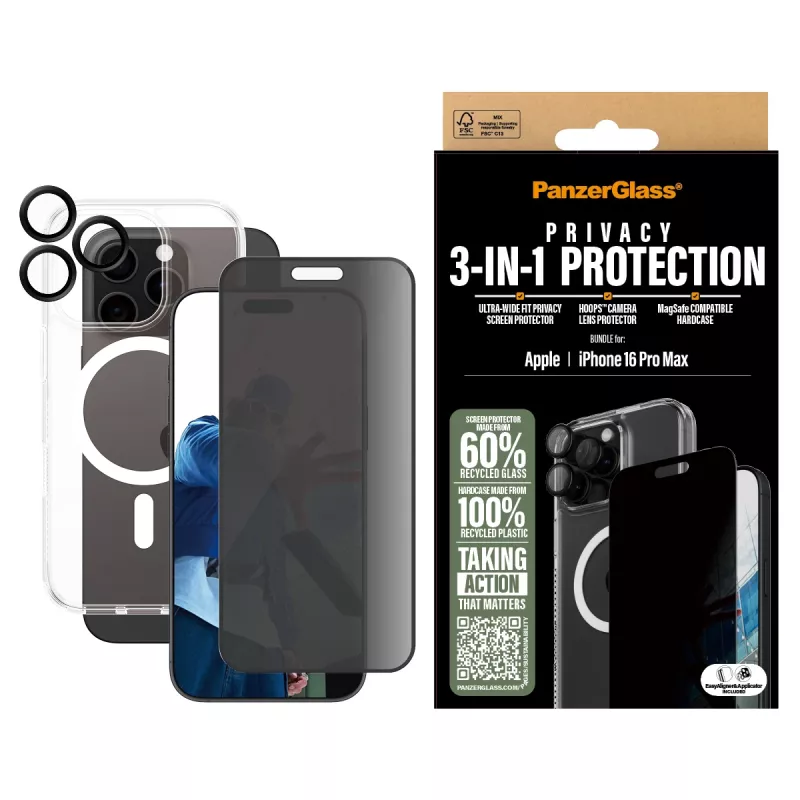 Pacote de privacidade 3-em-1 PanzerGlass ® iPhone 16 Pro Max