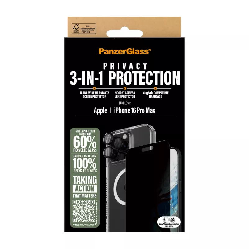 Pacote de privacidade 3-em-1 PanzerGlass ® iPhone 16 Pro Max
