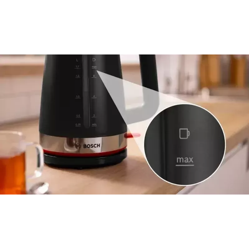 Chaleira Bosch TWK4M223 1,7 l, 2400 W, preto, sem fios, resistência oculta
