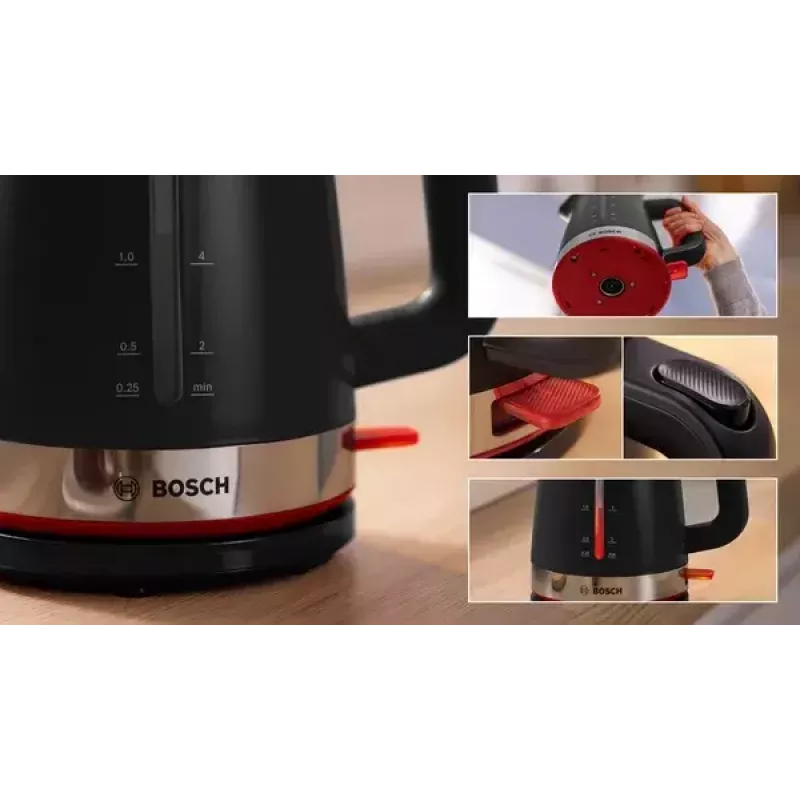 Chaleira Bosch TWK4M223 1,7 l, 2400 W, preto, sem fios, resistência oculta
