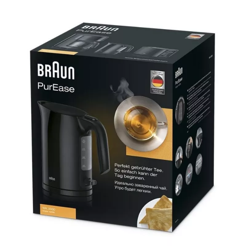 Chaleira Braun PurEase WK 3000 BK 1 L 2200 W preto